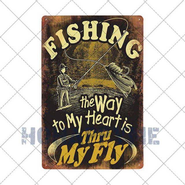 Fish Metal Tin Signs Retro Poster Fiske Site Door Plates Outdoor Decorative Bar Club Iron Wall Plaques Vintage Decor 30x20cm W03