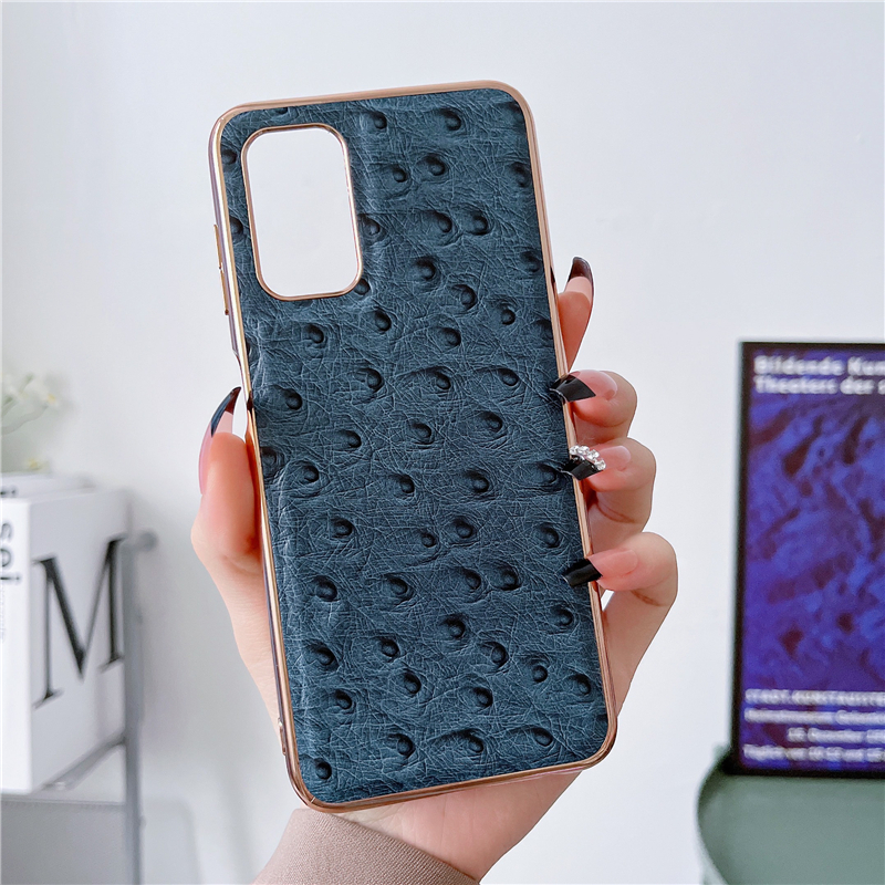 Ostrich Grain Vogue Phone Case for iPhone 14 13 Pro Max Samsung Galaxy Z Fold3 Fold4 5G Flip3 Flip4 S23 S22 Sony Xperia 10 1 5 Google Pixel 7 6 Genuine Leather Plating Shell