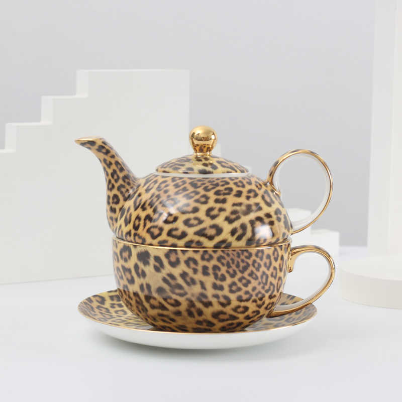 Porslin kaffemuggar och kaffekoppar middagsplatta sätter ben porslin tabellware drickware leopard lyx design 2023 ny ankomst