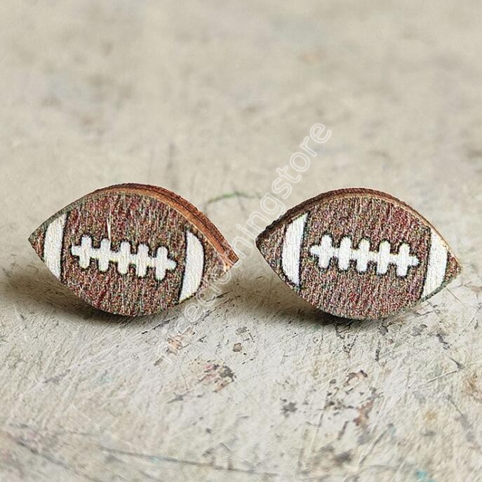 Pendientes deportivos de béisbol para mujer, pendientes de madera de voleibol de fútbol, regalos de joyería de moda para fiestas