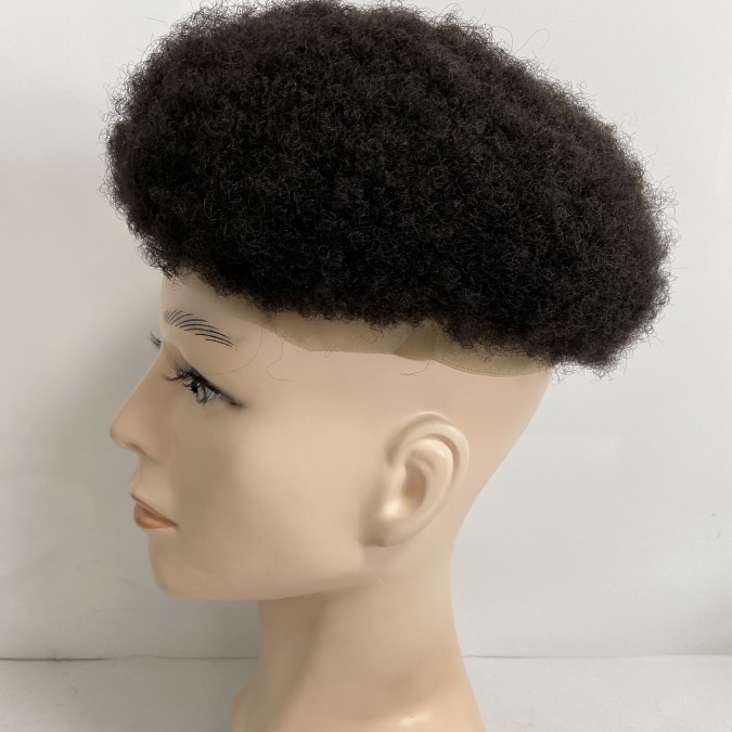 Substituição de cabelo humano virgem brasileira 4mm Afro Toupee #1 Cor 8x10 unidades de renda completa para homens negros