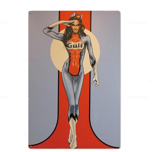 Vintage Gulf Race Queen Metal Tin Plaque Retro Car Metal Poster Bar Pub Club Home Garage Dekorativ järnmålning Metallplatta Personlig metallskylt 30x20 cm W01