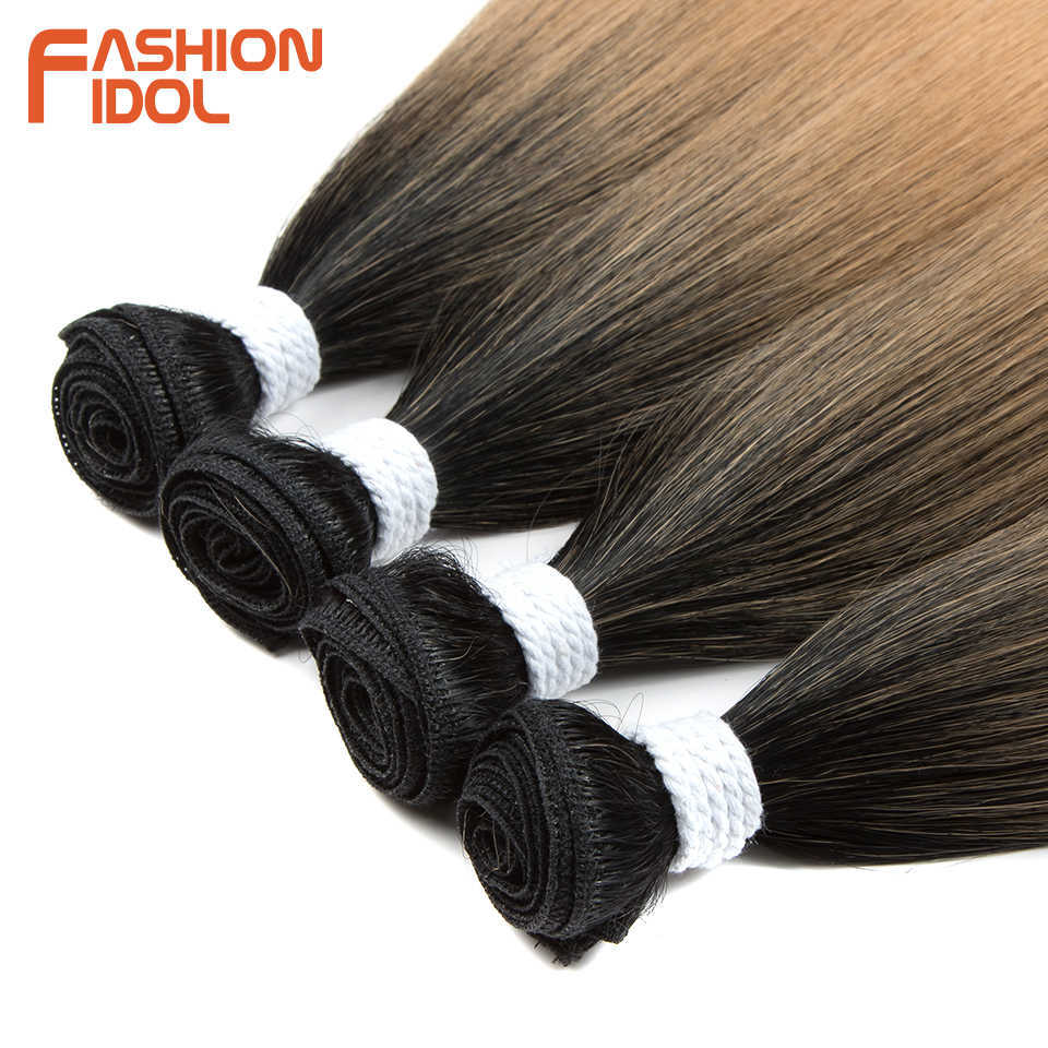 Synthetic Wigs Bone Straight Hair Ombre Blonde Bundles Super Long Synthetic 24 Inch Full to End Fashion Idol 230227