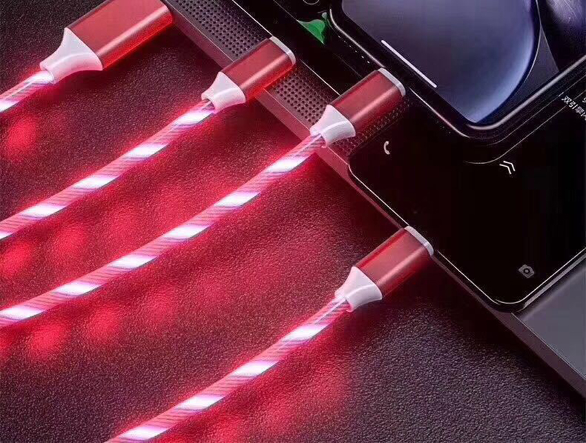 3,3 Fuß / 6 Fuß Handykabel 2A LED Glow Flowing Ladekabel 3 in 1 Kabel Samsung Android leuchtendes Ladekabel mit OPP-Beutel