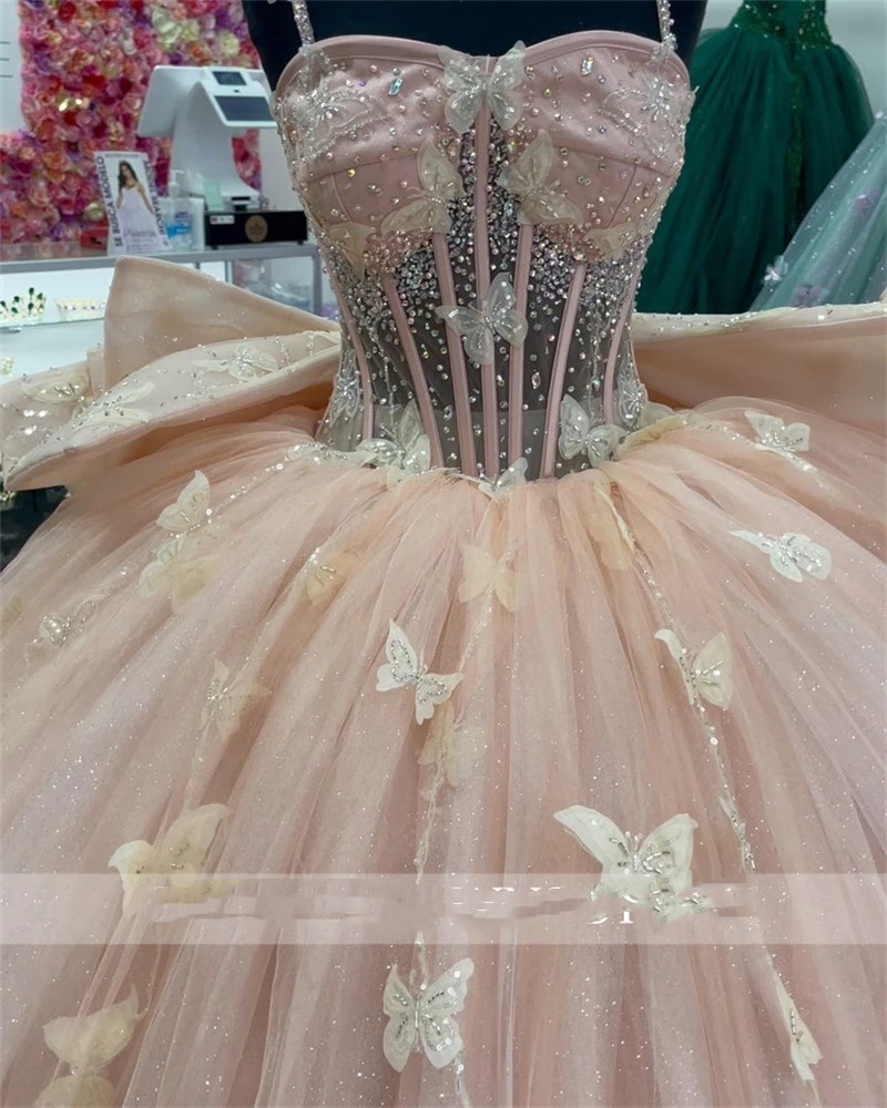 Princess Pink Sweetheart Ball Gown Quinceanera Dresses 2023 Beaded Birthday Prom Dresses Bow Graduation Gown Vestido De 15 Anos