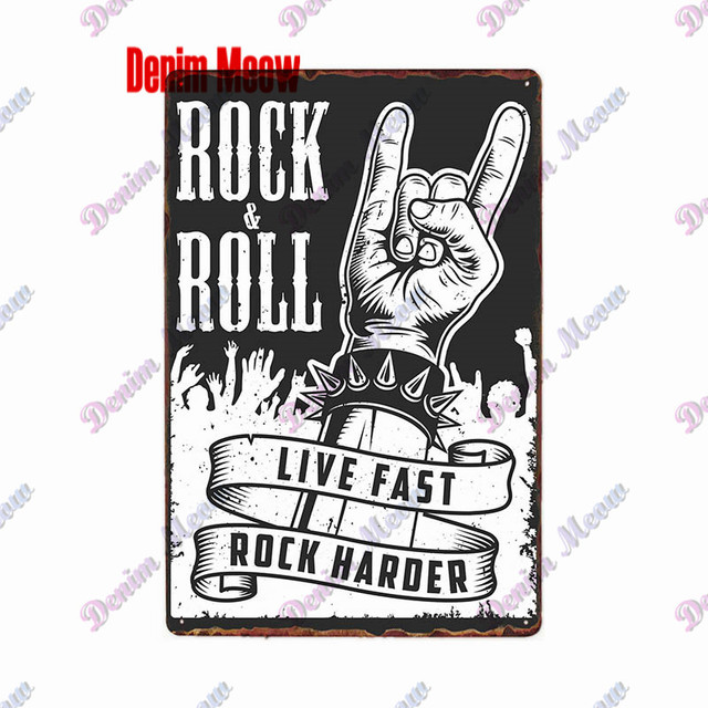 Vintage Rock and Roll Metal Painting Sign Music Poster Retro Music Tin Sign Beer Rock Club de pub Decoração de parede Decoração de metal 30x20cm W03