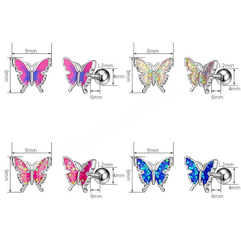 Boretas brilhantes de borboleta para mulheres meninas cartilagem tragus helix brinco de piercing de orelha de jóias corporais coloridas