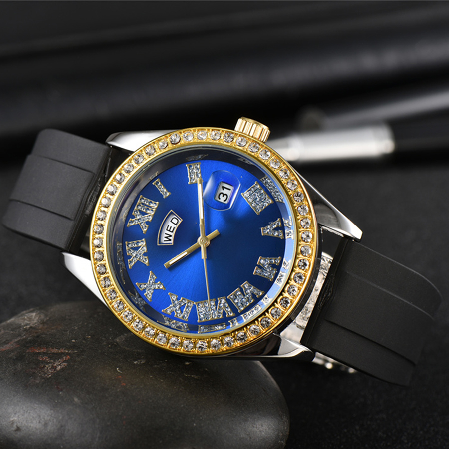 Orologi da polso a marchio completo di moda uomini in stile cristallo maschio 40 mm da data di lusso elastico orologio X296