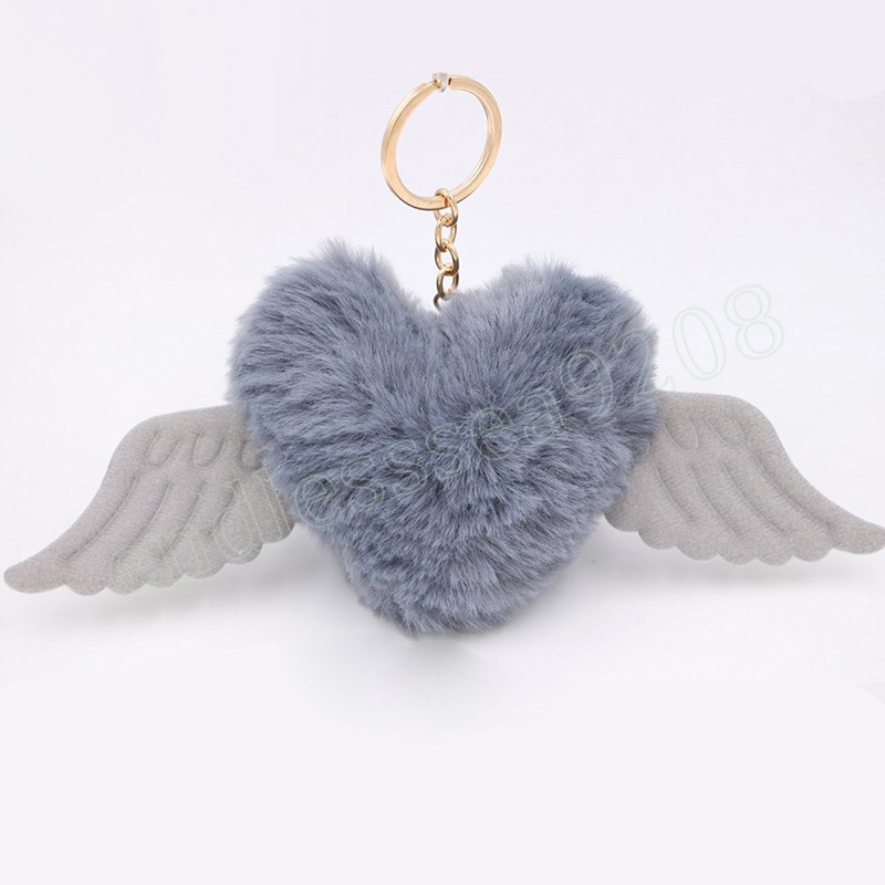 Coeur ailes amour boule de cheveux porte-clés pendentif sac en peluche fille ornements voiture pendentif Llaveros Mujer Pom Pom porte-clés accessoires