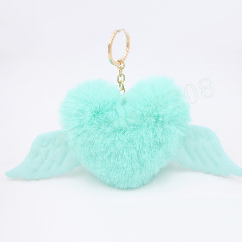 Coeur ailes amour boule de cheveux porte-clés pendentif sac en peluche fille ornements voiture pendentif Llaveros Mujer Pom Pom porte-clés accessoires