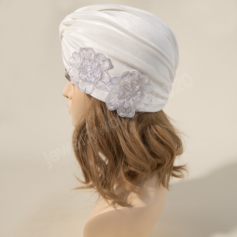 Applique Solid Color Velvet Beanies Hats Fashion Muslim Womens Party Cap Elegant African Femme Wedding Bonnet Headgear