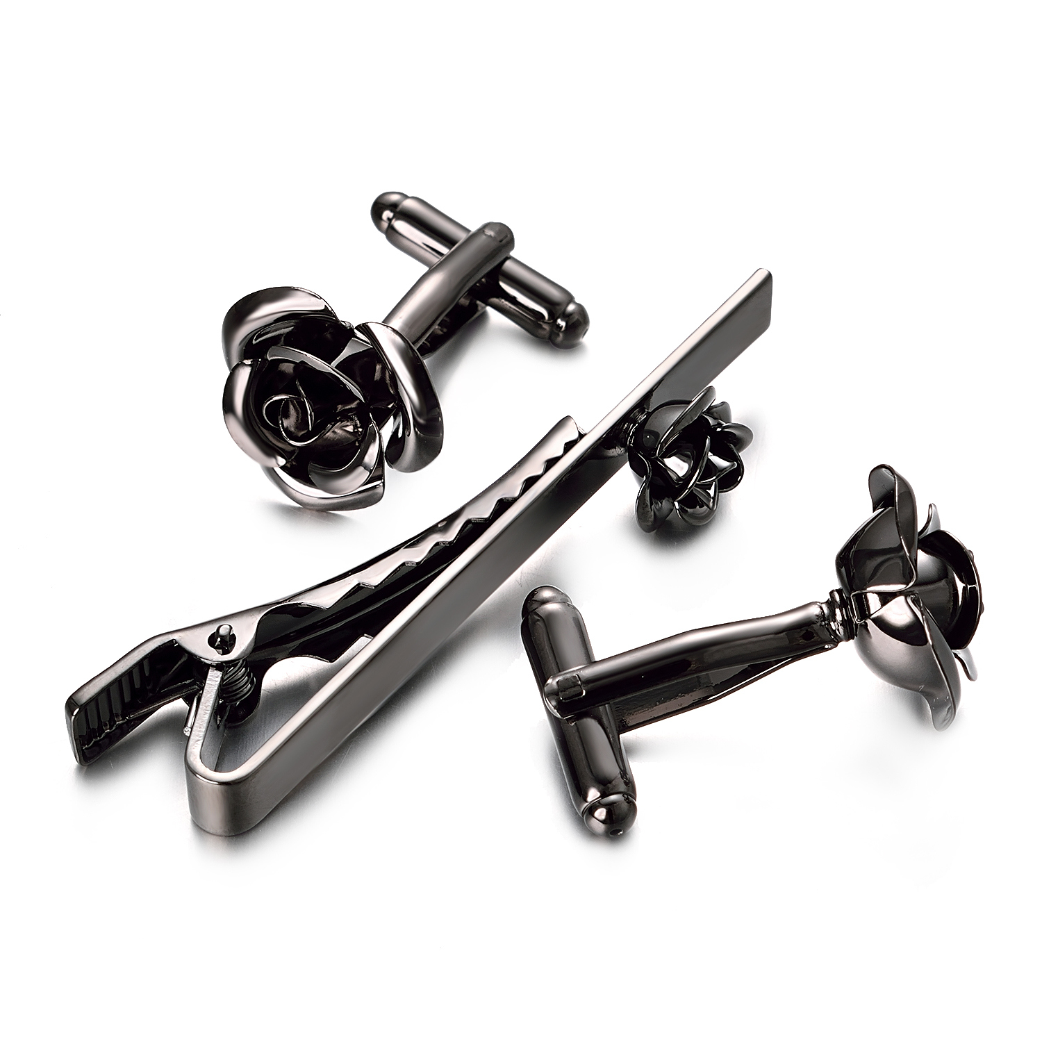 VOTTESSFS es hommes Men Rose Tie Clip Cufflinks Set Saint Valentin Anniversaire de Noël Gift5139434