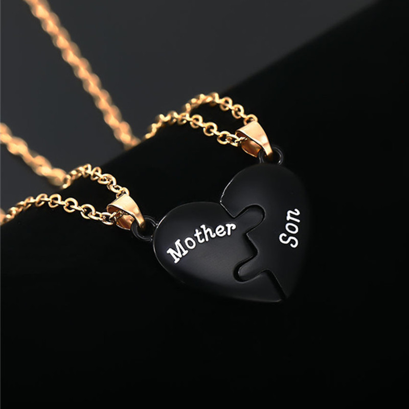 Fashion Mother Son Letters Black Heart Pendant Woman Necklace Jewelry Designer South American Gold Plated Chain Womans Necklaces Mothers Day Gift