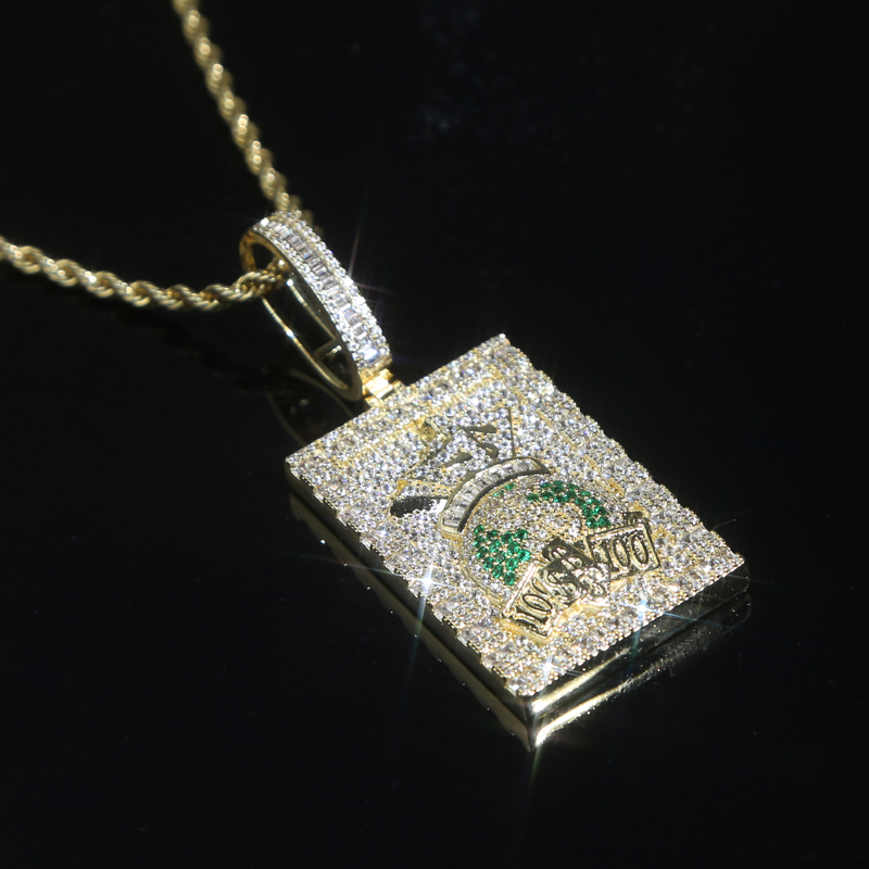 Iced Out Bling US Dollar Pendant Halsband för män Fashion Geometric 5a Cubic Zircon Hip Hop Cool Punk Styles Halsband smycken för män pojke party grossist