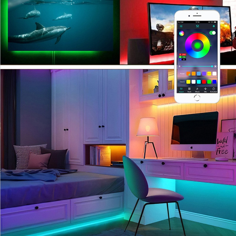 LED Strip Light RGB 2835 Bluetooth Control USB Elastyczne światło 5 V Dioda wstążki do pokoju wakacyjnego D2.0