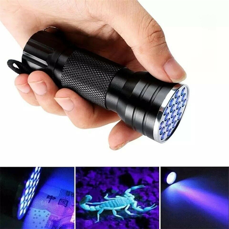 Ultra violet lumière noire 21 lampe de poche LED lampe torche UV Mini lampe de poche UV portable en aluminium