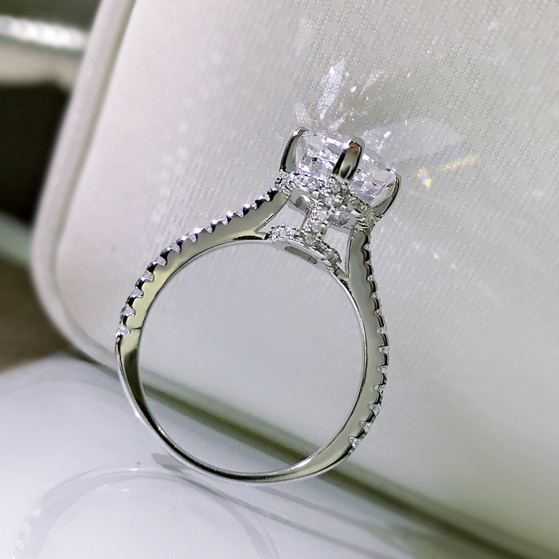 Anello con diamante Moissanite da 3 carati con taglio a cuscino 100% vero argento sterling 925 Fedi nuziali le donne Gioielli di fidanzamento