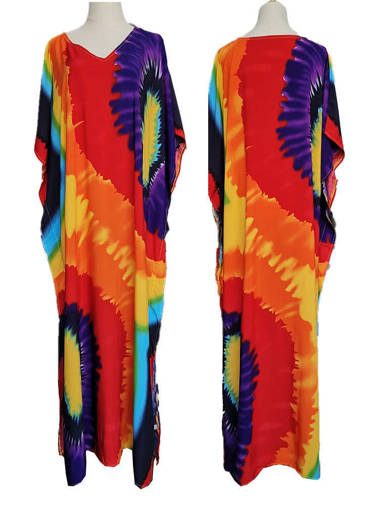 Casual Dresses 2023 Loose Boho Style Maxi Dress Print Face Swim Suit Cover-up Bohemian Dress Robe Plaage Kaftan Maxi Dress Beach Wear Tunics W0315