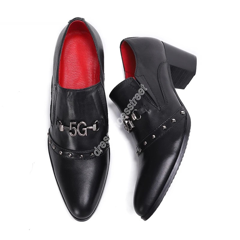Mode hommes élégants chaussures bout pointu en cuir véritable Oxford chaussures hommes 7 cm talons hauts fête/affaires chaussures hommes