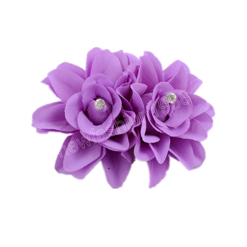 Crystal Flower Hair Clip Wedding Bridesmaid Barrette Double Rose Hairpins Solid Color Hair Accessories Bridal Flower Headwear