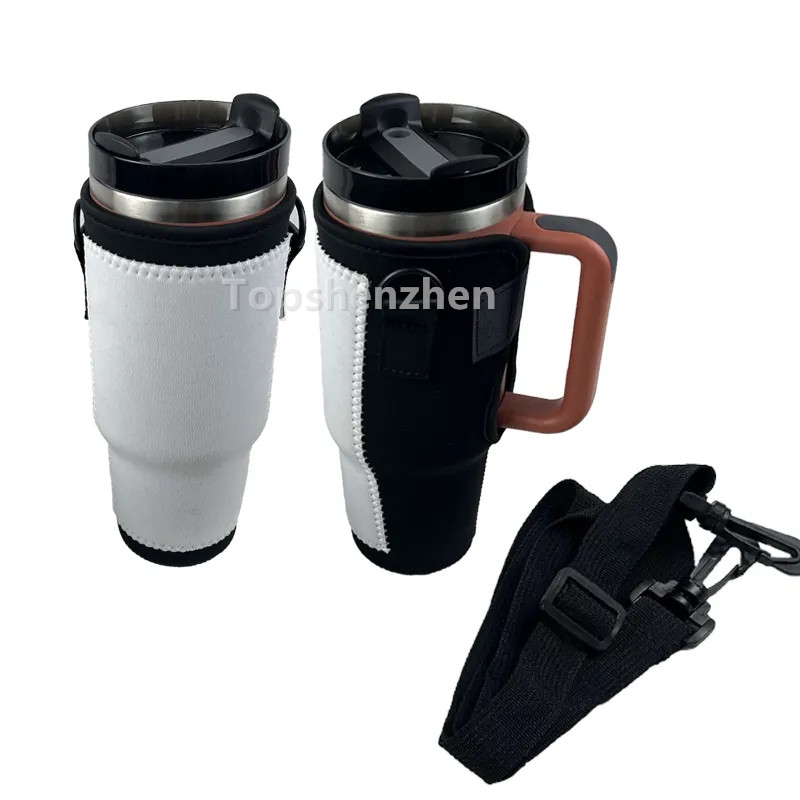 Trinkgeschirrgriff Sublimation 40oz Tumbler Eiskaffeetassenhülle Neoprenisolierte Hüllenabdeckungshalter mit verstellbarem Riemengriff für Vakuumbecher-Wasserflaschen