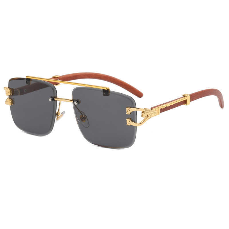 Lunettes de soleil à la mode de haute qualité 10% de réduction sur les lunettes de soleil de nouvelle créatrice de luxe pour hommes et femmes 20% sur la tête de léopard en bois à double poutre coupée bordure de soleil Protection solaire