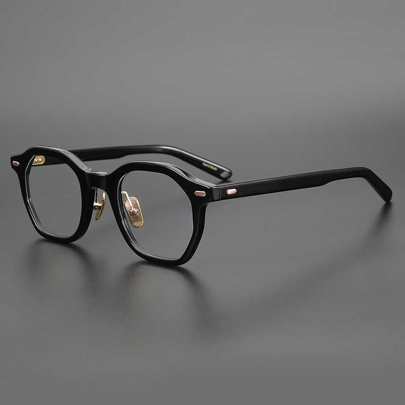 2024男子豪華なデザイナー女性のサングラスライトジェリーグリーン手作りプレート六角形の日本文学芸術青年近視眼鏡フレームトレンディマン