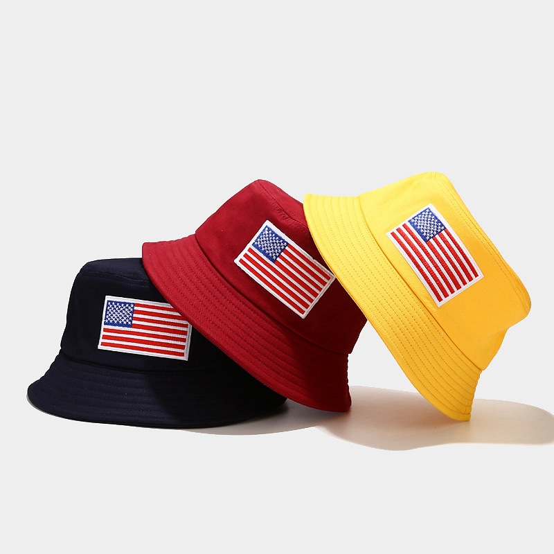 Herrkvinnor amerikansk flagga fiskare hatt broderad utomhus rese bucklet hatt solskydd brett grimmössa unisex