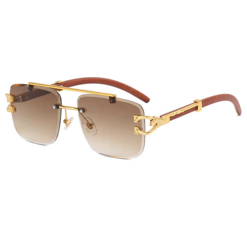 Lunettes de soleil à la mode de haute qualité 10% de réduction sur les lunettes de soleil de nouvelle créatrice de luxe pour hommes et femmes 20% sur la tête de léopard en bois à double poutre coupée bordure de soleil Protection solaire