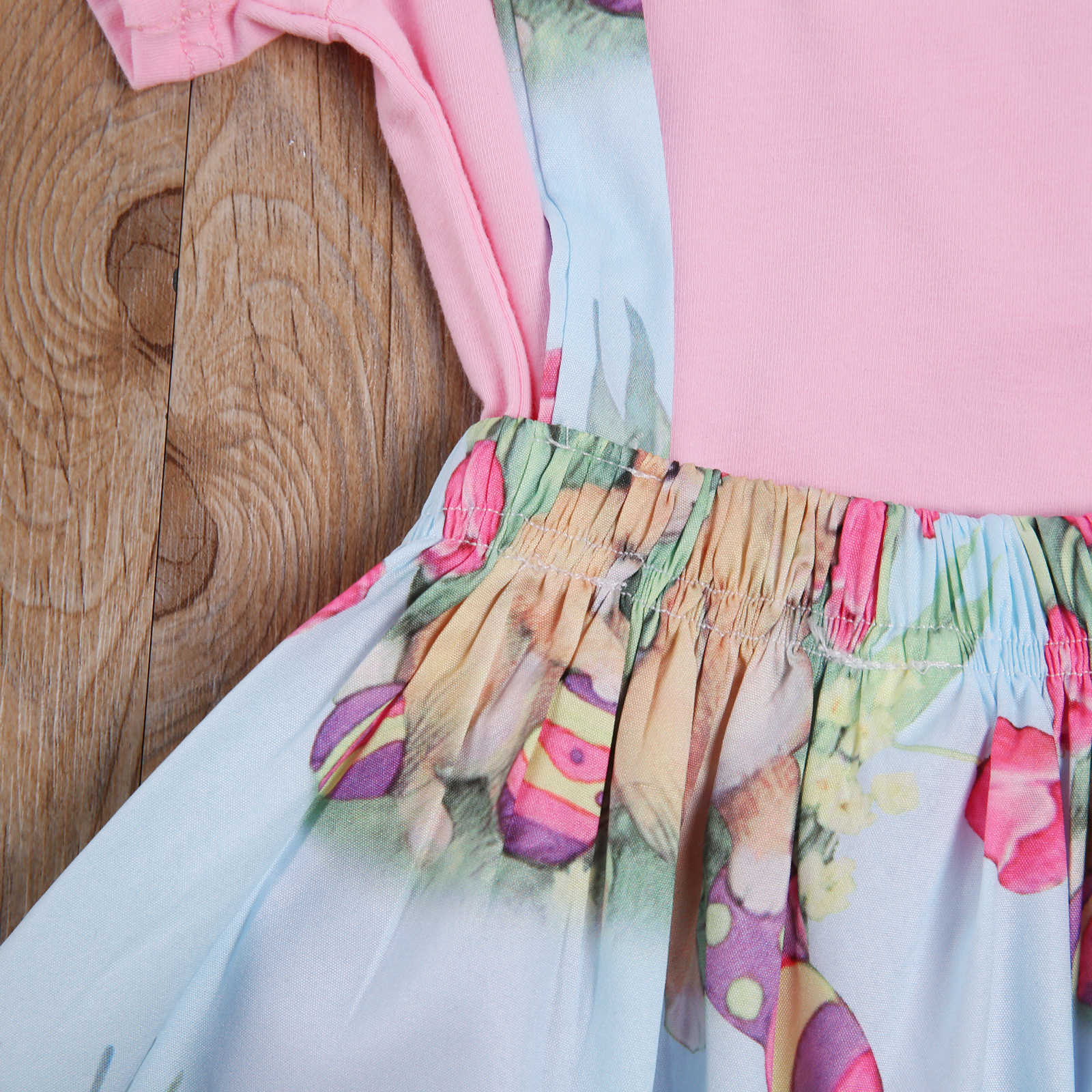 MAベイビー1-4Yイースター幼児の子供の女の子の女の子の服セットピンクカラーTシャツフラワーバニースカートオーバーオン衣装