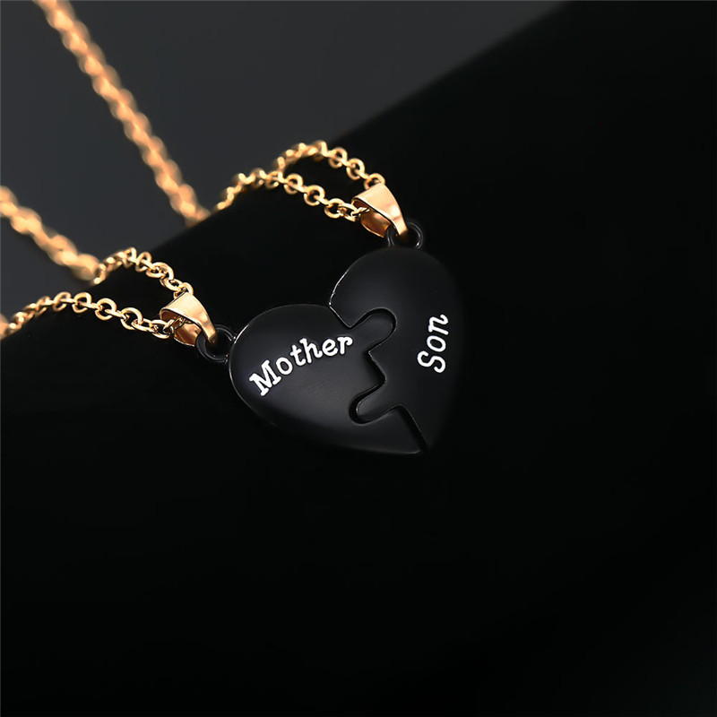 Fashion Mother Son Letters Black Heart Pendant Woman Necklace Jewelry Designer South American Gold Plated Chain Womans Necklaces Mothers Day Gift