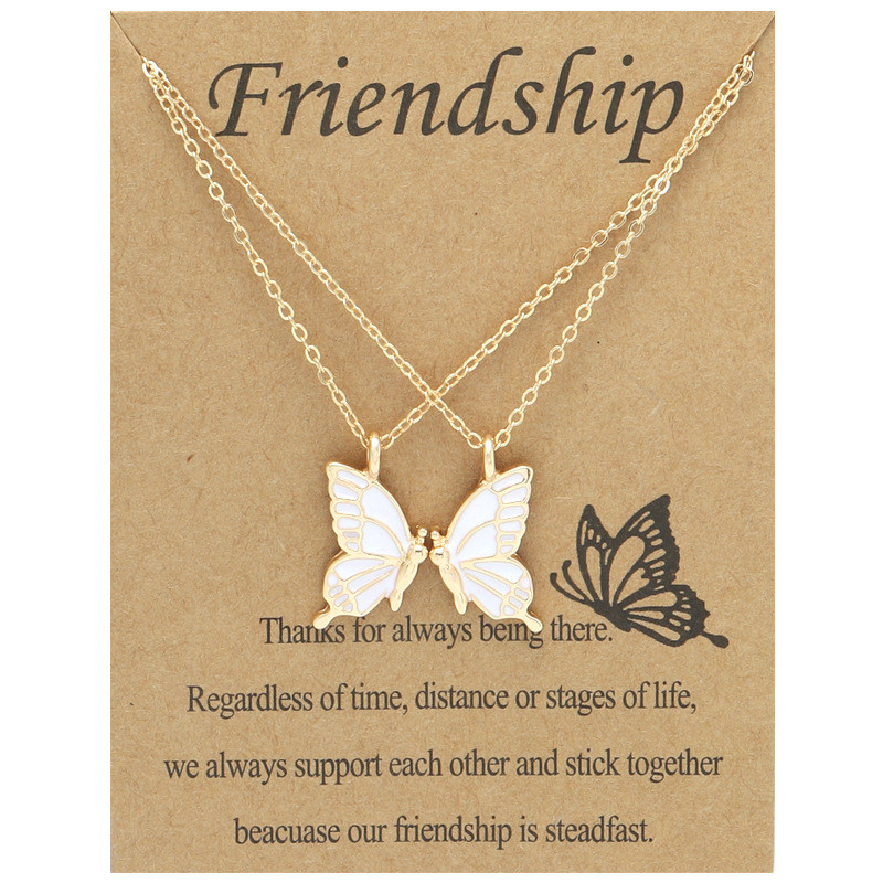 /set Best Friend Pink Butterfly Pendant Woman Necklace Designer Jewelry South Alloy Silver Gold Plated Chain Girls Necklaces Choker Friendship with Card Gift