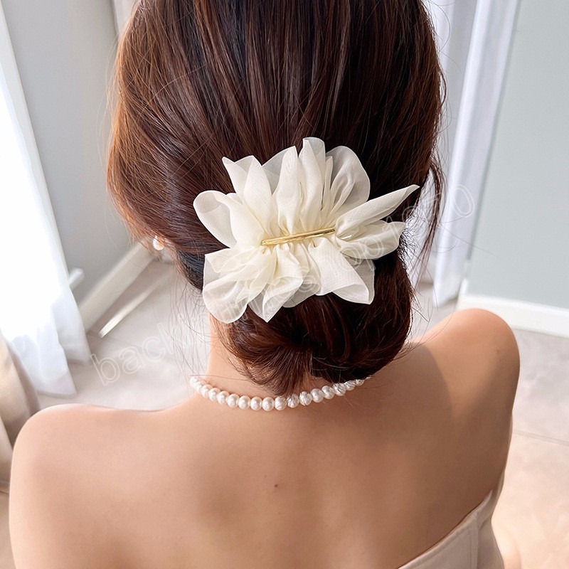 Vrouwen chiffon bloem haarspeld bruiloft bruid bruidsmeisje haarclip dagelijks feest headweer meisje paardenstaart clip mode haaraccessoires