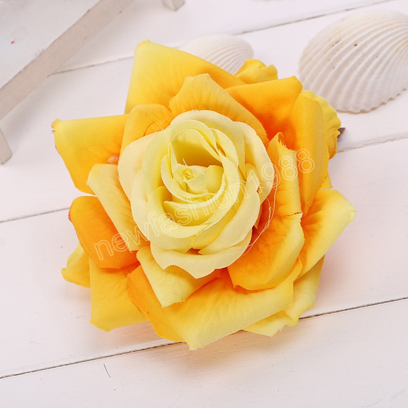 Elegant Big Artificial Flower Hair Clip Rose Flower Barrette Seaside Holiday Party Hairpin Brooch DIY Straw Hat Flower Head