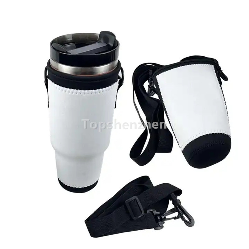 Trinkgeschirrgriff Sublimation 40oz Tumbler Eiskaffeetassenhülle Neoprenisolierte Hüllenabdeckungshalter mit verstellbarem Riemengriff für Vakuumbecher-Wasserflaschen