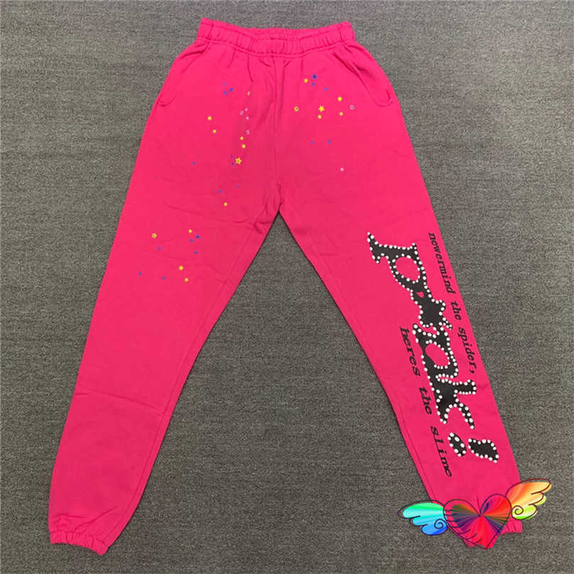 Men's Pants Pink Spider 555555 Sweatpants Men Women 1 1 Web  555555 Pants Foam Print Drawstring Terry Trousers