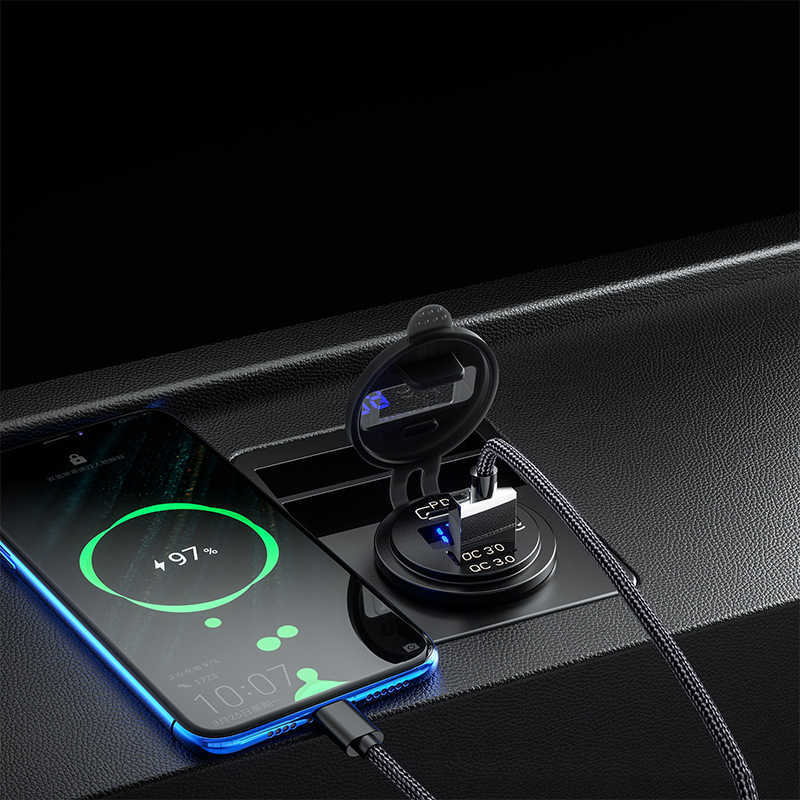 Ny 12V 24V Typ C PD QC3.0 USB -bilbåt Fast Charger med Touch Switch LED Light Car Charger Socket för bilbåt SUV Sedan RV