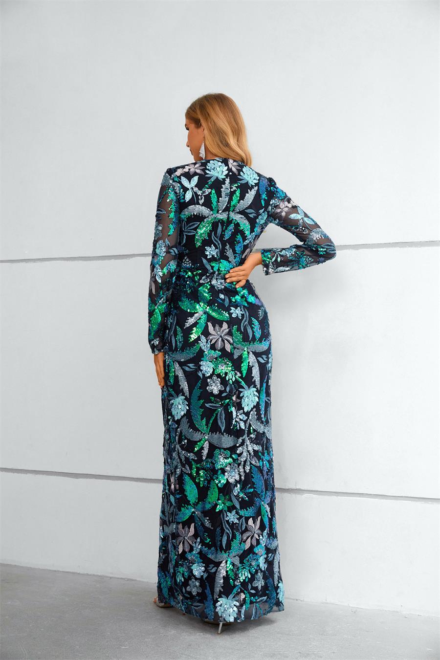 Premium floral rétro léger luxe mode robe sexy élégant léger luxe fendu mince robe de bal M451088