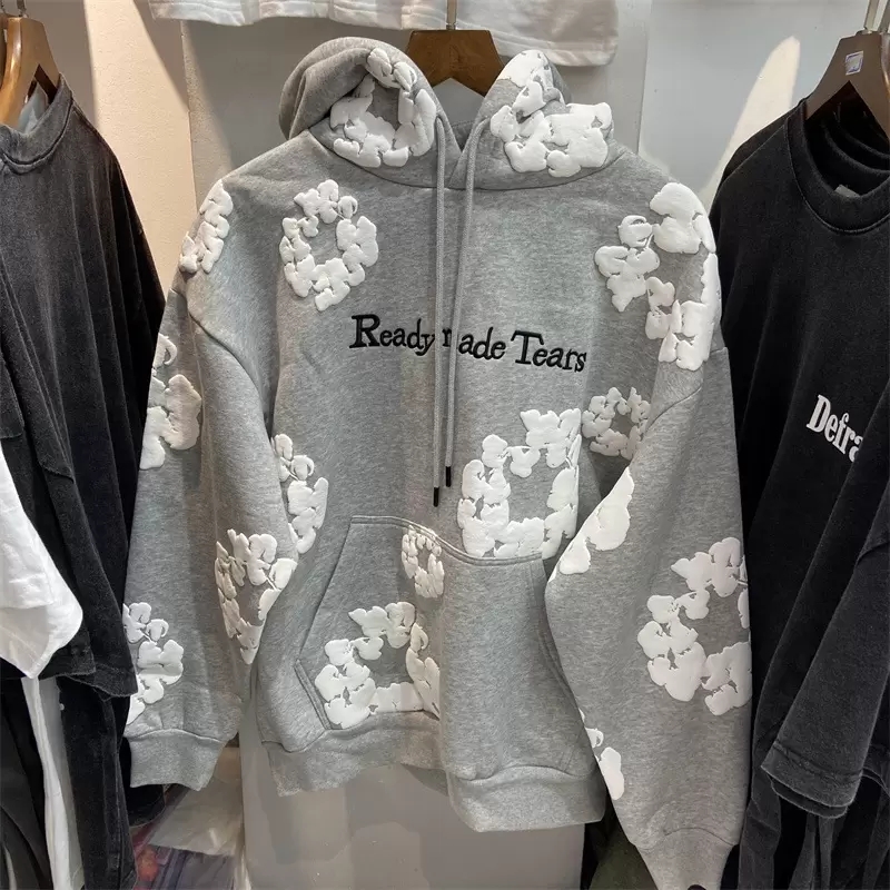 Herrtröjor 3d skummande tryck hoodie män kvinnor fleece kapok broderade brev graffiti vintage tröjor tröjor gråa svarta färger