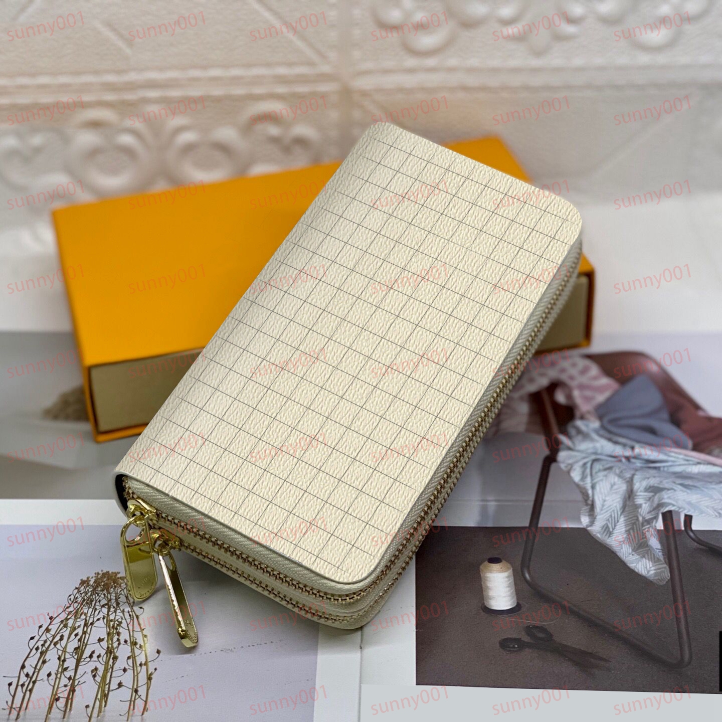 Alta qualidade dupla camada zíper carteiras bolsa feminina impressão de luxo flor grade padrão designer cheque pasta saco titular passaporte