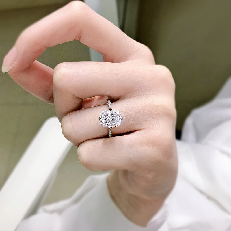 쿠션 컷 컷 3ct Moissanite 다이아몬드 반지 여성을위한 100% 진짜 925 스털링 실버 파티 웨딩 밴드 반지 약혼 보석