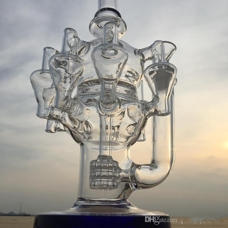 파인애플 Glass Bong Hookahs Recycler Dab Rigs Smoke Water Pipe Percolate 14mm Banger와 두꺼운 유리 물 봉