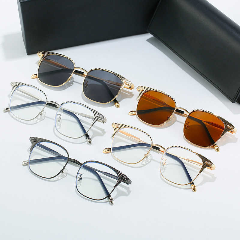 デザイナーサングラス10％オフ高級デザイナーNEW MEN'SおよびWOMEN'S SUNGLASSES 20％OFF FASHION CROWE LARGE BUSINESS GOLD FREAL Personality Trend Flat Glasses