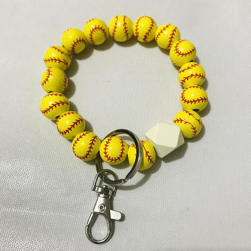 Personlig baseballpärrad armband nyckelring pu läder nyckelring pendelle dekoration handled nyckel kedjan nyckelring