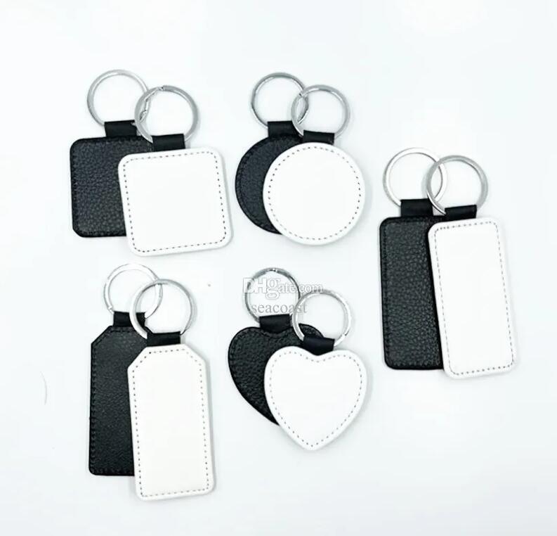 Party Favor Sublimation key chain blank PU leather keychain hot transfer printing key ring single-sided printed keychain diy Strip Gifts Gift White