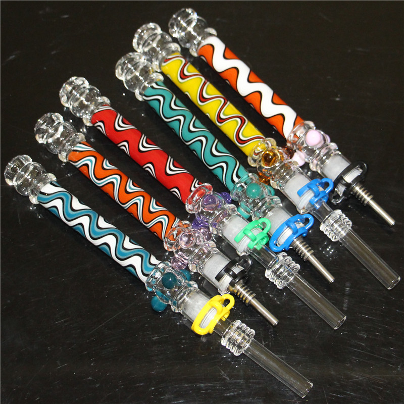 Nectar Straw Dab Pens With Titanium Nails Glass Hand Bongs Heady Water Pipes Multi Colors Smoking Pipe