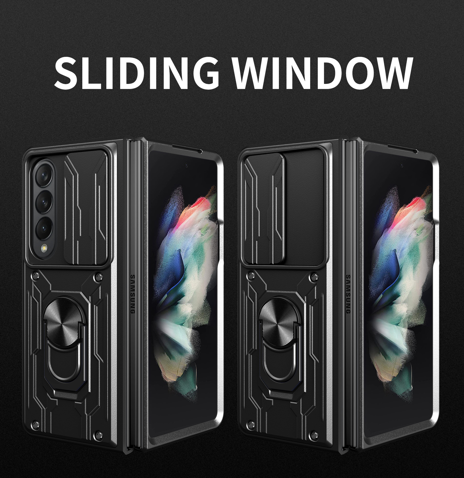 Kameraobjektiv-Push-Hüllen für Samsung Galaxy Z Fold 4, Fensterring, Ständer, stoßfeste Hülle, Rüstung, Telefon