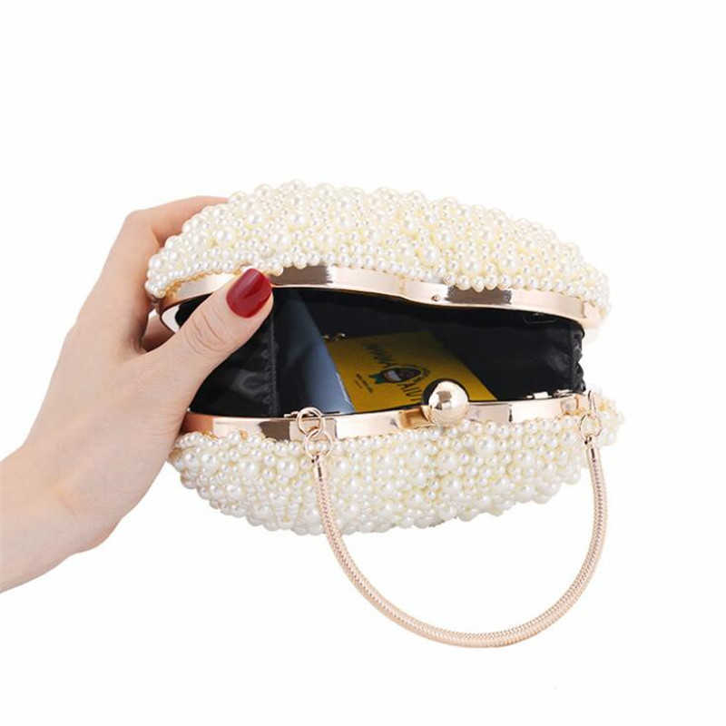 Evening Bags 2023 Pearls Heart Shaped Wedding Clutch Purse Full Side Beads Mini Wallets With Chain Shoulder Bags For Girls MN1518