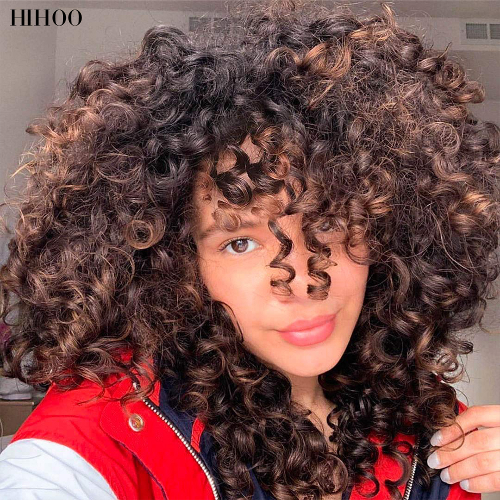 14 Korte afro kinky krullende pruik met pony voor zwarte vrouwen synthetische ombre gluess pruiken cosplay hitteberandweerstand Natuurlijk Daily Fact