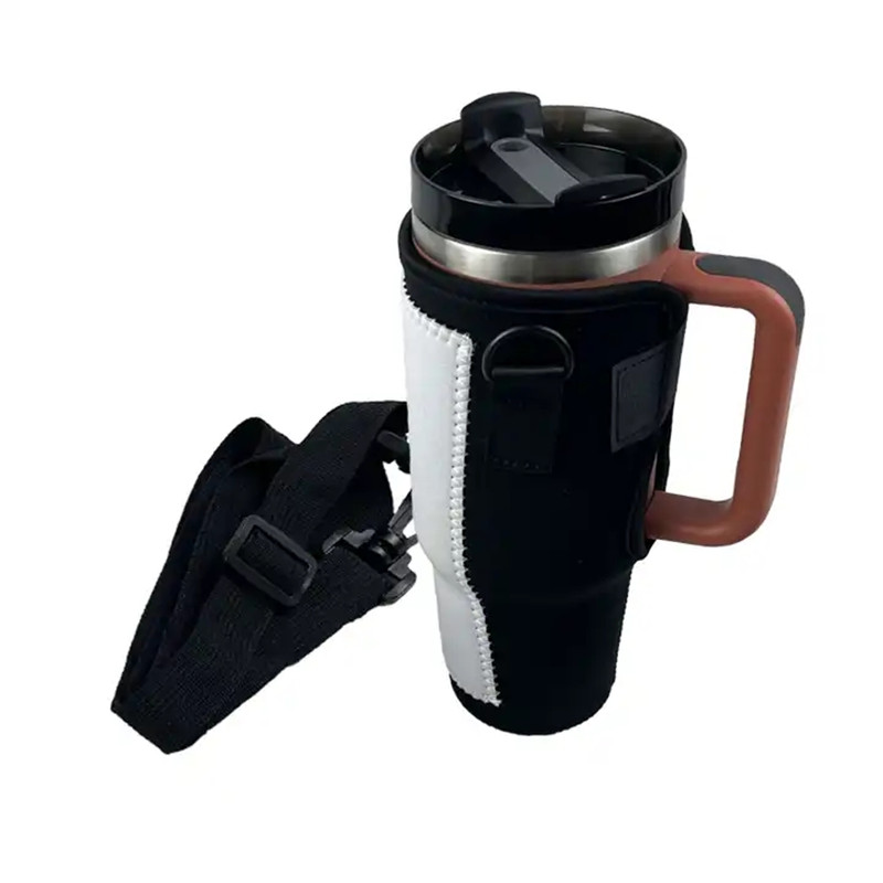 Poignée de boisson Sublimation Manchon de gobelet de 40 oz Manchon de tasse à café glacé Porte-couvercle isolé en néoprène pour bouteille d'eau sous vide de 40 oz avec poignées à sangle réglables